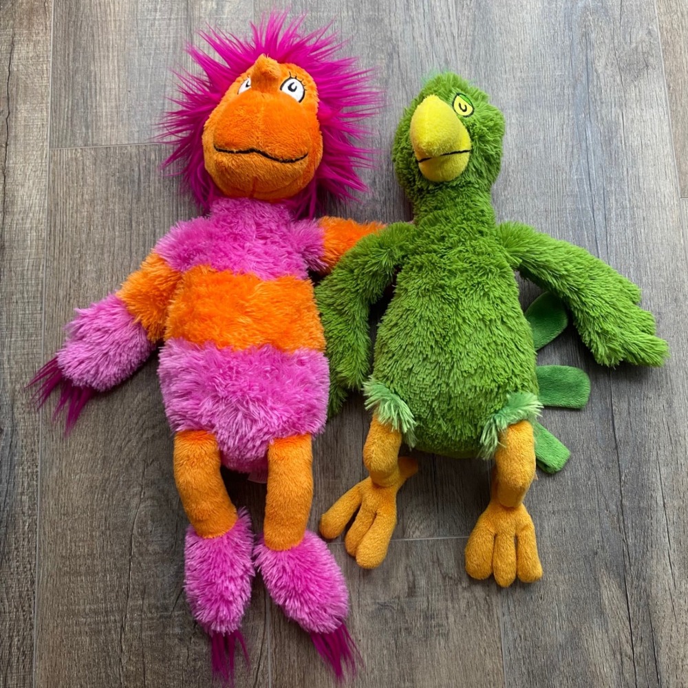 Dr Seuss Kohls Cares Plush Lot Pink Orange Striped Creature Green Bird 2010 15in